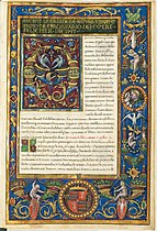 Corvina címlap II. Ulászló magyar király címerével, amely Beda Venerabilis és Lucius Annaeus Seneca műveit tartalmazza (Clm 175), Georg Hörmann, a tiroli Schwatzban működő faktor ajándékozta urának, Johann Jakob Fuggernek, 1544-ben