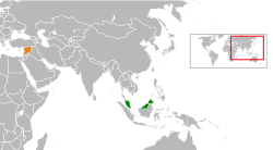 Map indicating locations of Malaysia and Syria