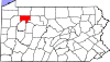 Mapa de Pensilvania con la ubicación del condado de Forest