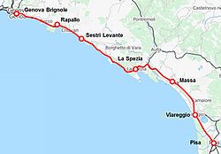 A Pisa–Genova-vasútvonal útvonala