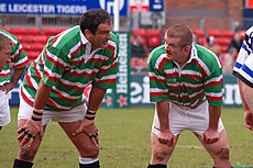 Martin Johnson and Graham Rowntree in Tigers traditional colours during the friendly match vs. Bath in 2007. Martin Johnson and Graham Rowntree.jpg