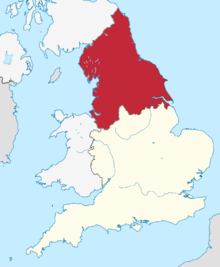 The three Northern England regions shown within England, without regional boundaries.