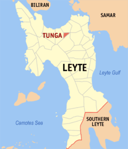 Mapa ng Leyte na nagpapakita sa lokasyon ng Tunga.