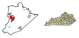 Location of Pikeville in Pike County, Kentucky.