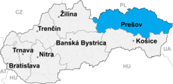 Regionen Prešovs placering i Slovakiet