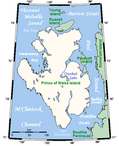 Lage des Peel Sound östlich von Prince of Wales Island