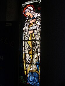 Representation of "Humility" in a stained-glass window designed by Edward Burne-Jones Rochdale Unitarian Church "Humility".jpg