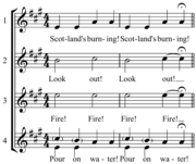 "Scotland's Burning" in duple meter.[6][7][8] Playⓘ