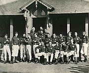 Scotland first rugby team (wearing brown[17]) for the 1st international, v. England in Edinburgh, 1871