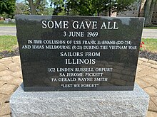 USS Frank E. Evans memorial - small tablet back with Illinois sailors