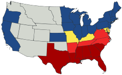 Map of US showing two kinds of Union states and two phases of secession and territories