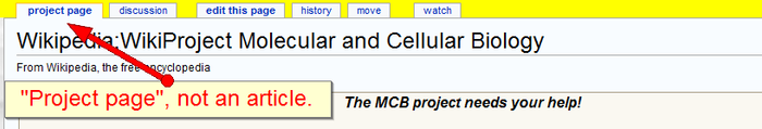 This image indicates the "project page" tab on the front page of the Molecular and Cellular Biology WikiProject.