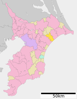 Yokoshibahikaris läge i Chiba prefektur Städer:      Signifikanta städer      Övriga städer Landskommuner:      Köpingar      Byar