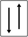 Zeichen 522-30 Fahrstreifentafel; Darstellung mit Gegenverkehr: ein Fahrstreifen in Fahrtrichtung, ein Fahrstreifen in Gegenrichtung