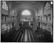 The main building's registry room (Inspection room, Ellis Island, New York, N.Y.) (LOC).jpg