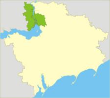 Zaporizhia Raion (green) within Zaporizhia Oblast.