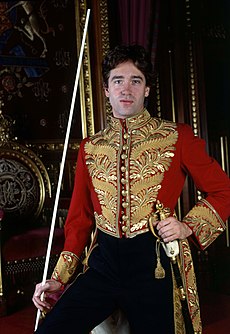 The 7th Marquess of Cholmondeley in uniform as Lord Great Chamberlain of England to Queen Elizabeth II, 1992 7th Marquis of Colmondeley 2.jpg