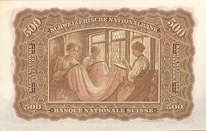 « Brodeuses », motif sur un billet de banque Suisse de la série de 1911.