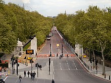 Constitution Hill from Wellington Arch, with the Memorial Gates visible (2012) Constitution Hill.jpg