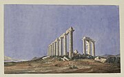 Temple d'Egine, dessin de Prosper Morey, vers 1838.