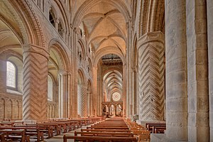 12th-century romanesque nave of Durham Cathedral. Durham Cathedral Nave.jpg