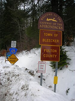 Signage along County Route 125 entering the town of Bleecker and Fulton County