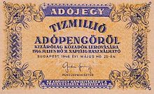 tízmillió adópengő (adójegy)