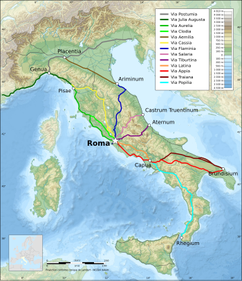 Italy topographic map-ancient Roman roads