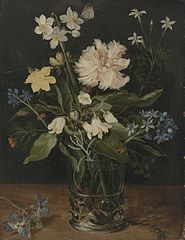 Stilleven met bloemen in een glas van Jan Brueghel de Oude