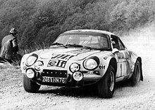 Jean-Luc Therier driving in an Alpine-Renault A110 1800 Jean-Luc Therier - Alpine-Renault A110 1800 (1973 Rallye Sanremo).jpg