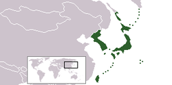 The Empire of Japan (1910-1945) *Relative de jure map showing undisputed Japanese territories recognized by Japanese law and the international community (Taiwan[b], Korea, Karafuto, present-day Japan, and Kuril)