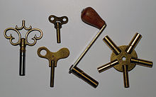 Keys of various sizes for winding up mainsprings on clocks Mainspring wind-up keys.jpg