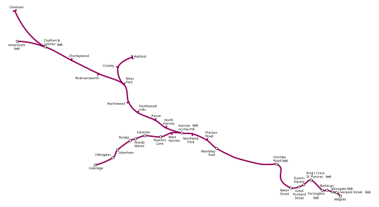 Kart over Metropolitan-linja