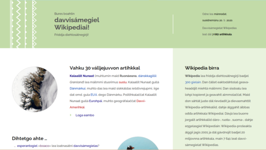 A new Northern Sámi Wikipedia front page was designed during spring 2020