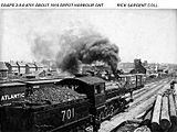 OA&PS engine #701 2-8-0 built by Baldwin Locomotive Works. The engine is shown in Depot Harbour, the western end of the line.