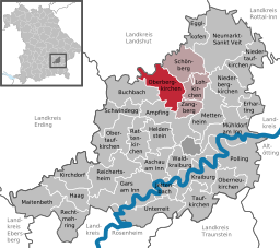 Läget för Oberbergkirchen i Landkreis Mühldorf am Inn