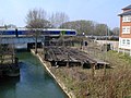 The old swing bridge and the newer railway bridge over the Sheepwash Channel.