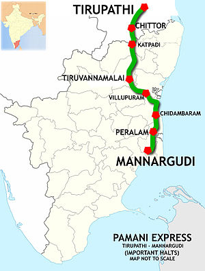 Памани Экспресс (Тирупати - Маннаргуди) Маршрут map.jpg
