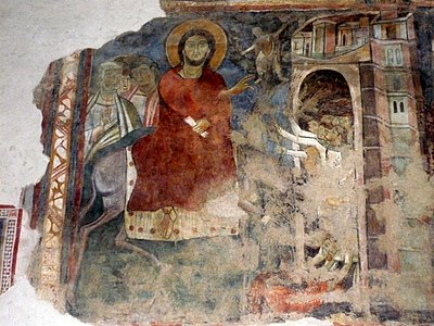 Fresque représentant le Christ entrant à Jérusalem.
