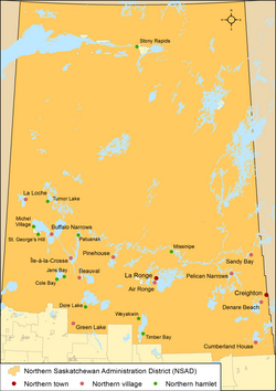 Карта северных муниципалитетов по типу в Саскачеване по состоянию на 2013 год