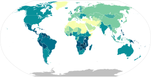 Seventh-day Adventists per million inhabitants by Country.svg