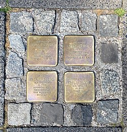 Hier sieht man die Stolpersteine vor dem Südwall Haus Nr. 11 in ungereinigtem Zustand ca. 20 Monate nach der Verlegung....