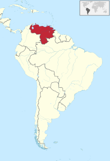 Map of Venezuela in the Americas Venezuela in South America.svg