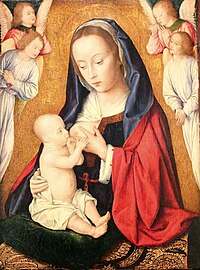 Vierge allaitant l'Enfant entourée de quatre anges en prière, vers 1495, musée de Cluny