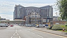 NHS Scotland's Queen Elizabeth University Hospital, Glasgow. It is the largest hospital campus in Europe. View along the access road towards the new Southern General Hospital (geograph 4542089).jpg