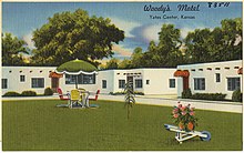 Postcard featuring Woody's Motel (c. 1930–1945)