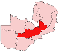 Map of Zambia showing the Central Province
