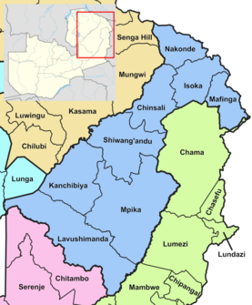 Map of Zambia showing the Muchinga Province