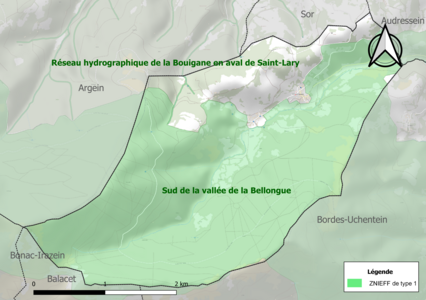 Carte des ZNIEFF de type 1 sur la commune.