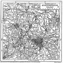 South Staffordshire in 1911. The Black Country lies to the west and north-west of the city of Birmingham. 1911 Britannica - South Staffordshire.png